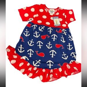 🆕Corkys‎ kids little girls size 4 cotton stretch red white blue patriotic dress